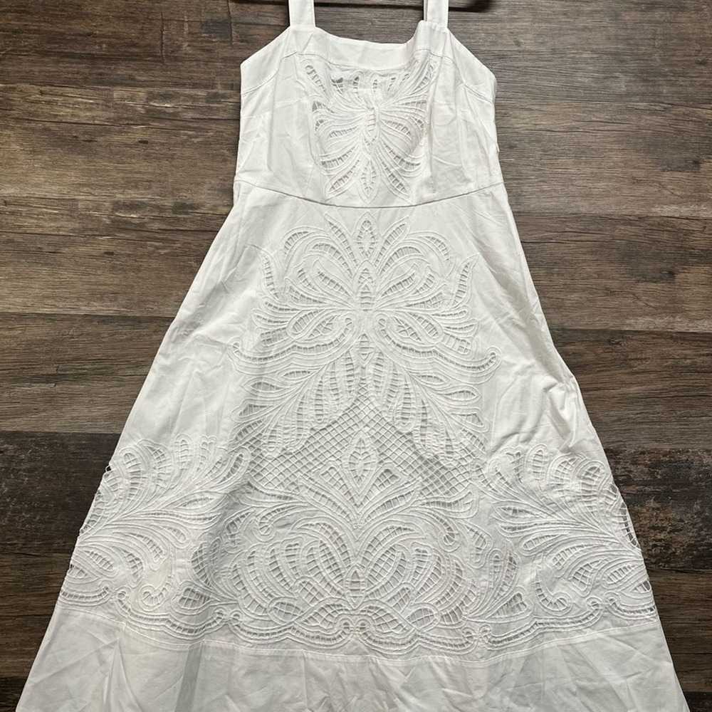 Talbots GORGEOUS White Sleeveless Lace Design Maxi Dress 100% cotton Size 8